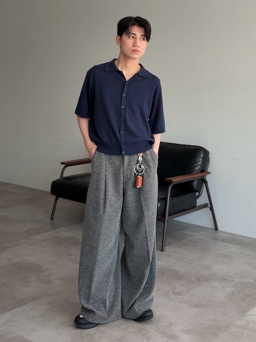 「epnok(エプノック)のベーシックルーズメランジ半袖ニットシャツ(ニット/セーター)」を使った、sakuさん(メンズ・164cm)の秋コーディネート