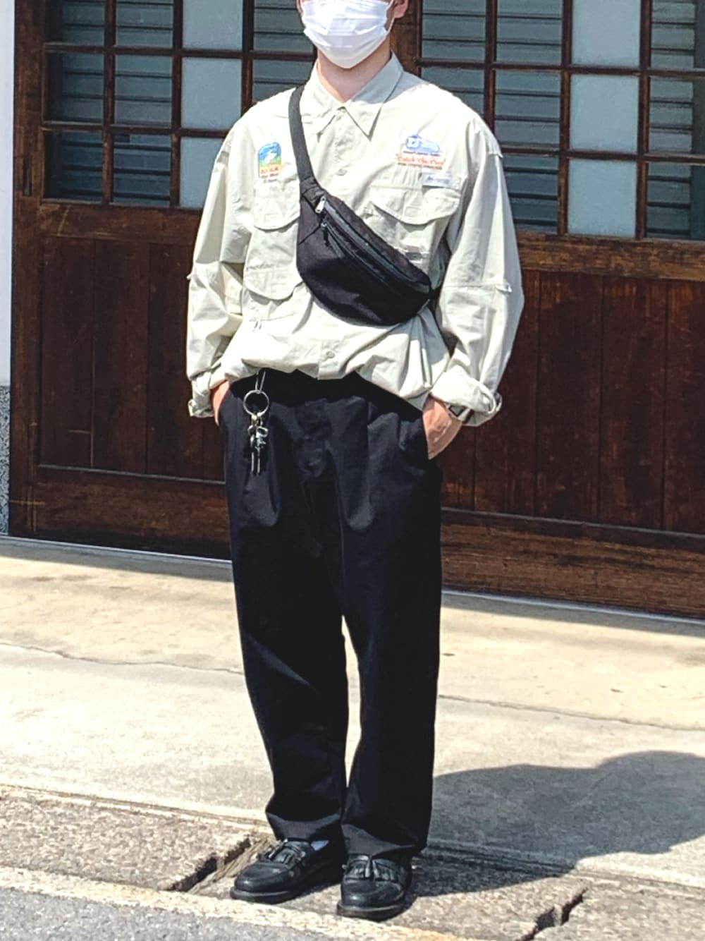 「PFG、休日コーデ、古着」｜「Columbiaのused（Tシャツ/カットソー、ベージュ系）」を使った、®️さん（メンズ・170cm）の春コーディネートの1枚目の写真