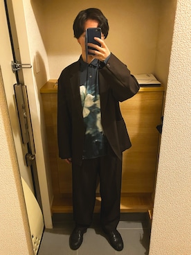 「tk.TAKEO KIKUCHI（ティーケータケオキクチ）の◆ブラーリーフラワー長袖シャツ（シャツ/ブラウス、グリーン系）」を使った、麻布レンジさん（メンズ・165cm）の春コーディネート