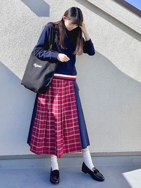 「キルトスカート」｜「アイテム（スウェット）」を使った、yuusaiさん（レディース・166cm）の秋コーディネート