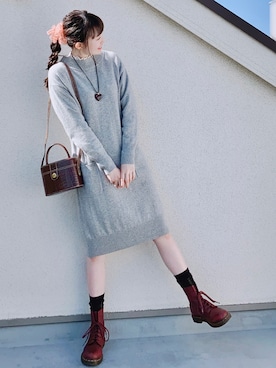 「ニットワンピのアイテム（ワンピース/ドレス、グレー系）」を使った、yuusaiさん（レディース・166cm）の秋コーディネート