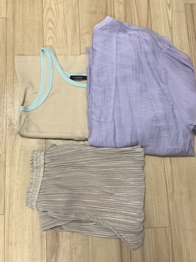 「w closet（ダブルクローゼット）のテレコボーダータンクトップ（タンクトップ）」を使った、ましさん（レディース・154cm）の夏コーディネート