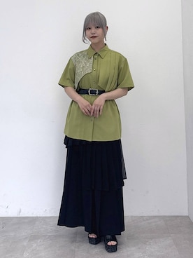 「HARE（ハレ）のアシメミックスプリーツスカート(HARE)（スカート）」を使った、おひめさん（レディース・151cm）の春コーディネート