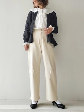 「ホワイトデニム」｜「アイテム（ノーカラージャケット）」を使った、☆suga☆さん（レディース・162cm）の春コーディネート