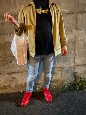 「NIKE（ナイキ）のアイテム（スニーカー、レッド系）」を使った、gigaさん（メンズ・172cm）の秋コーディネート