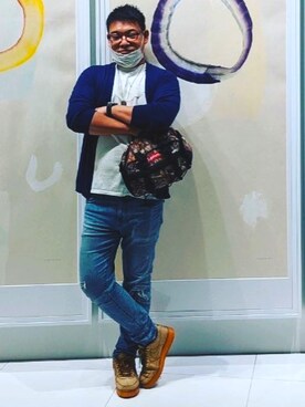 「UNIQLO（ユニクロ）のアイテム（デニムパンツ、ブルー系）」を使った、gigaさん（メンズ・172cm）の秋コーディネート