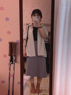 「GU（ジーユー）のアイテム（Tシャツ/カットソー、ブラック系）」を使った、ㅇ ㅇ ㅇ ㅂさん（レディース・150cm）の夏コーディネート