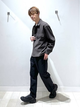 「GLOBAL WORK（グローバルワーク）のエアかるイージーパンツ/633983（その他パンツ、ブラック系）」を使った、おのさん（メンズ・175cm）の春コーディネート