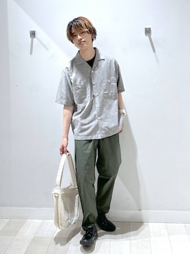 「GLOBAL WORK（グローバルワーク）の2WAYキャンバスZIPショルダーM/288514（ショルダーバッグ、ホワイト系）」を使った、おのさん（メンズ・175cm）の夏コーディネート