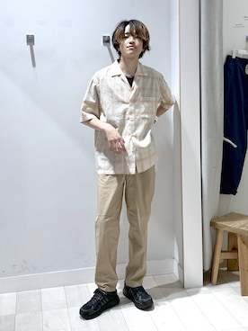 「GLOBAL WORK（グローバルワーク）のエアかるイージーパンツ/633983（その他パンツ、ベージュ系）」を使った、おのさん（メンズ・175cm）の夏コーディネート