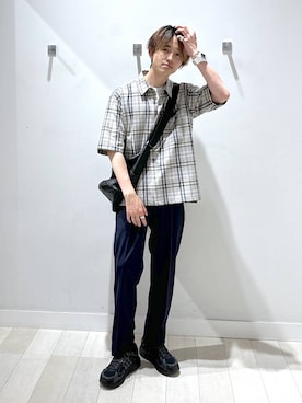 「GLOBAL WORK（グローバルワーク）の軽量PU7ポケットショルダー/629956（ショルダーバッグ、ブラック系）」を使った、おのさん（メンズ・175cm）の夏コーディネート