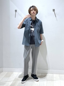 「GLOBAL WORK（グローバルワーク）のアーバンスラックスAIR/632888（スラックス、グレー系）」を使った、おのさん（メンズ・175cm）の夏コーディネート