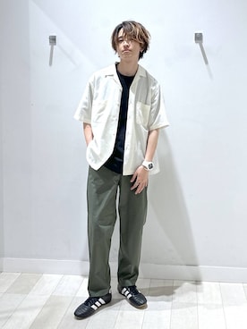 「GLOBAL WORK（グローバルワーク）のエアかるイージーパンツ/633983（その他パンツ、グリーン系）」を使った、おのさん（メンズ・175cm）の夏コーディネート