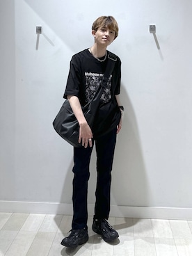 「GLOBAL WORK（グローバルワーク）のスゴラクストレッチスリムパンツ/601335（その他パンツ、ブラック系）」を使った、おのさん（メンズ・175cm）の春コーディネート