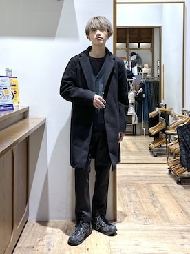 「アイテム（チェスターコート）」を使った、おのさん（メンズ・175cm）の冬コーディネート