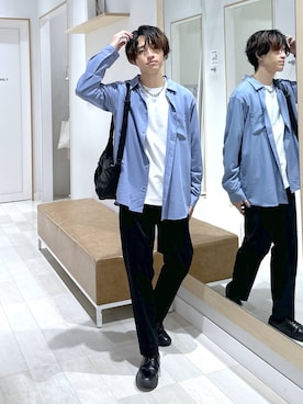 「GLOBAL WORK（グローバルワーク）のマイニチ多機能クルーTシャツ/長袖/1023339（Tシャツ/カットソー、ホワイト系）」を使った、おのさん（メンズ・175cm）の秋コーディネート