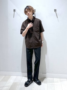 「GLOBAL WORK（グローバルワーク）のアーバンスラックスAIR/632888（スラックス、ブラック系）」を使った、おのさん（メンズ・175cm）の夏コーディネート