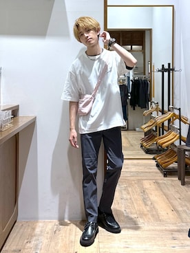 「GLOBAL WORK（グローバルワーク）のサラサラ快適DRYTシャツ/プリント/半袖/288117（Tシャツ/カットソー）」を使った、おのさん（メンズ・175cm）の夏コーディネート