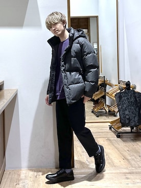 「デート/ロマンティック」｜「アイテム（ダウンジャケット/コート）」を使った、おのさん（メンズ・175cm）の冬コーディネート