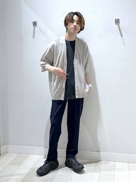 「GLOBAL WORK（グローバルワーク）のアーバンスラックスAIR/632888（スラックス、ブルー系）」を使った、おのさん（メンズ・175cm）の夏コーディネート