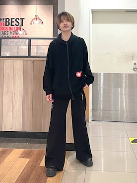 「GLOBAL WORK（グローバルワーク）のダンボールZIPパーカー/638082（パーカー、ブラック系）」を使った、おのさん（メンズ・175cm）の春コーディネート