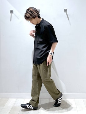 「GLOBAL WORK（グローバルワーク）のノンストレスリッチ/イージーパンツ/634245（その他パンツ、グリーン系）」を使った、おのさん（メンズ・175cm）の夏コーディネート