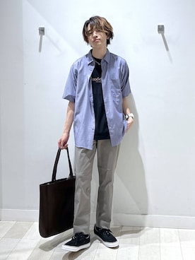 「GLOBAL WORK（グローバルワーク）の軽量ジャストポケット/A4 Zipトート/243948（トートバッグ、ブラウン系）」を使った、おのさん（メンズ・175cm）の夏コーディネート