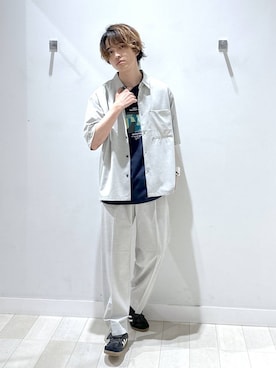 「GLOBAL WORK（グローバルワーク）のアーバンクリーンワイドパンツ/AIR/632890（スラックス、ホワイト系）」を使った、おのさん（メンズ・175cm）の夏コーディネート