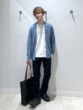 「GLOBAL WORK（グローバルワーク）のスゴラクストレッチスリムパンツ/601335（その他パンツ、ブルー系）」を使った、おのさん（メンズ・175cm）の春コーディネート