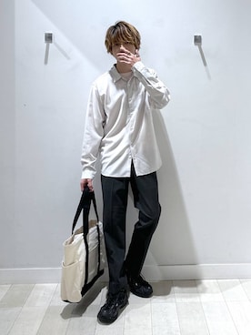 「GLOBAL WORK（グローバルワーク）のアーバンスラックス/576829（スラックス、グレー系）」を使った、おのさん（メンズ・175cm）の春コーディネート