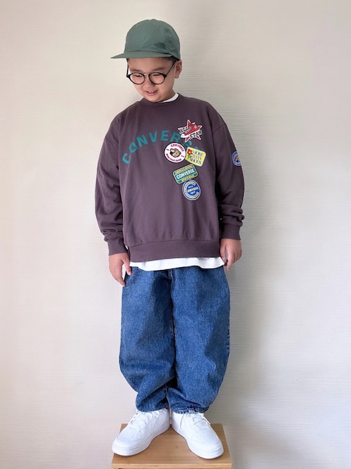 「devirock(デビロック)のストレッチデニム ルーズタックパンツ(デニムパンツ)」を使った、yo_yoさん(キッズ・130cm)の秋コーディネート
