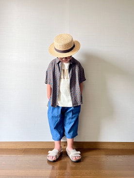 「アイテム（シャツ/ブラウス、ブラウン系）」を使った、yo_yoさん（キッズ・110cm）の夏コーディネート