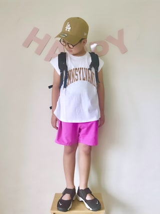 「ZI-ON（ジーオン）のビッグシルエットノースリーブトップス（Tシャツ/カットソー）」を使った、yo_yoさん（キッズ・127cm）の夏コーディネート