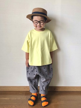 「apres les cours（アプレレクール）のアイテム（帽子）」を使った、yo_yoさん（キッズ・100cm）の夏コーディネート