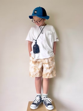 「MARKEY'S（マーキーズ）の製品染めショーツ(無地/タイダイ)（その他パンツ）」を使った、yo_yoさん（キッズ・127cm）の夏コーディネート