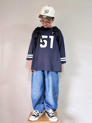 「BREEZE(ブリーズ)のナンバリング長袖Tシャツ(Tシャツ/カットソー)」を使った、yo_yoさん(キッズ・130cm)の秋コーディネート
