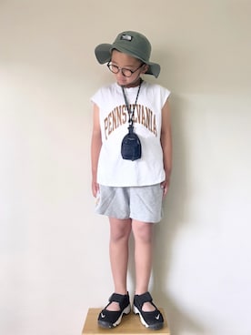 「ZI-ON（ジーオン）のビッグシルエットノースリーブトップス（タンクトップ）」を使った、yo_yoさん（キッズ・127cm）の夏コーディネート