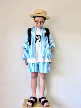「LOWRYS FARM（ローリーズファーム）のストライプシャツ　495480（シャツ/ブラウス）」を使った、yo_yoさん（キッズ・127cm）の夏コーディネート