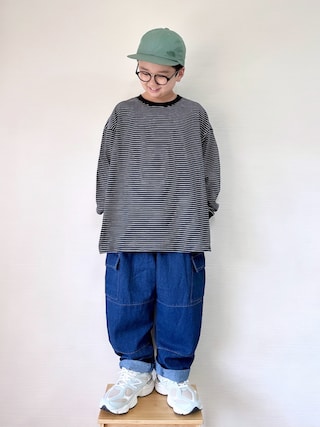 「PAIRMANON STREET(ペアマノンストリート)の【90-160cm】【綿100%】ボーダー 長袖 Tシャツ【PAIRMANON STREET】(Tシャツ/カットソー)」を使った、yo_yoさん(キッズ・130cm)の秋コーディネート