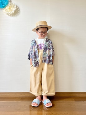 「アメカジ」｜「アイテム（オールインワン・サロペット、ベージュ系）」を使った、yo_yoさん（キッズ・110cm）の夏コーディネート