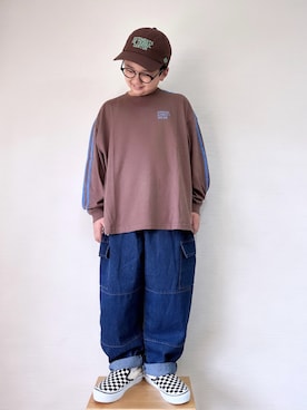 「DANTON（ダントン）のアイテム（キャップ）」を使った、yo_yoさん（キッズ・130cm）の秋コーディネート