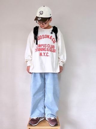 「BREEZE（ブリーズ）の【WEB限定】ゆったりシルエットグラフィックバリエーション長袖Tシャツ（Tシャツ/カットソー）」を使った、yo_yoさん（キッズ・130cm）の秋コーディネート