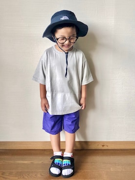 「こども ビームス（コドモビームス）のアイテム（帽子）」を使った、yo_yoさん（キッズ・100cm）の夏コーディネート