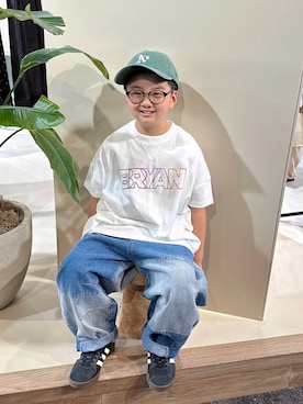 「LOWRYS FARM（ローリーズファーム）のアソートプリントワンピースＳＳ　656757（Tシャツ/カットソー、ホワイト系）」を使った、yo_yoさん（キッズ・130cm）の春コーディネート