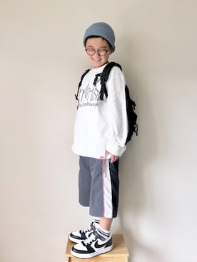 「Manhattan Portage（マンハッタンポーテージ）の【Manhattan Portage(マンハッタンポーテージ)】プリントロングスリーブT(KIDS)（Tシャツ/カットソー）」を使った、yo_yoさん（キッズ・127cm）の夏コーディネート