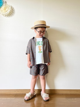 「アイテム（シャツ/ブラウス、ブラウン系）」を使った、yo_yoさん（キッズ・110cm）の夏コーディネート