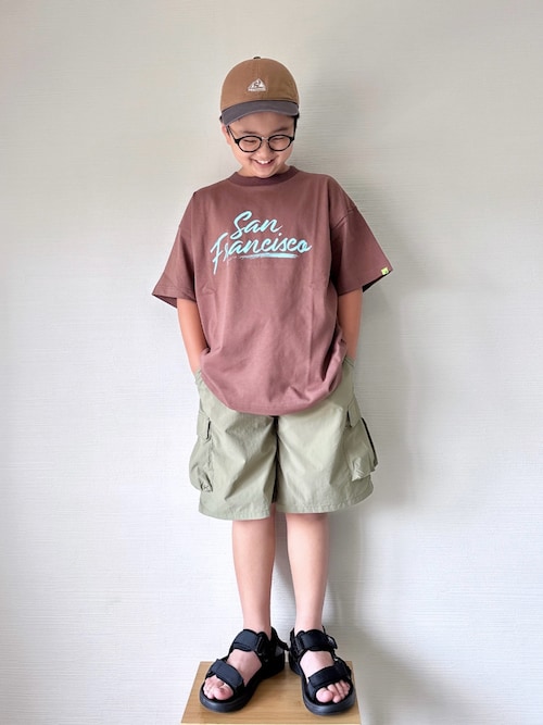「BAYFLOW（ベイフロー）の[コンパクトに畳める♪]バギーカーゴショーツ(KIDS)（カーゴパンツ）」を使った、yo_yoさん（キッズ・130cm）の夏コーディネート