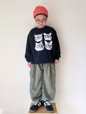 「アイテム（カーゴパンツ）」を使った、yo_yoさん（キッズ・130cm）の冬コーディネート