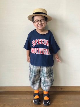 「BIG FIELD（ビッグフィールド）のアイテム（トップス）」を使った、yo_yoさん（キッズ・100cm）の夏コーディネート