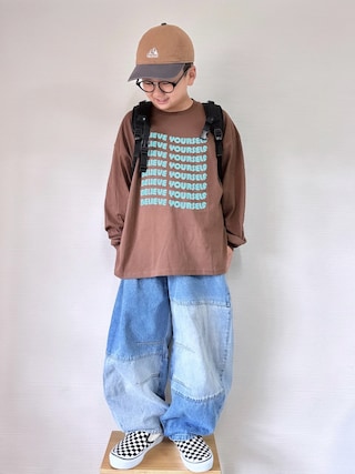 「pairmanon（ペアマノン）の【綿100%】ユニセックス デイリーロゴプリントロンT（Tシャツ/カットソー）」を使った、yo_yoさん（キッズ・130cm）の夏コーディネート